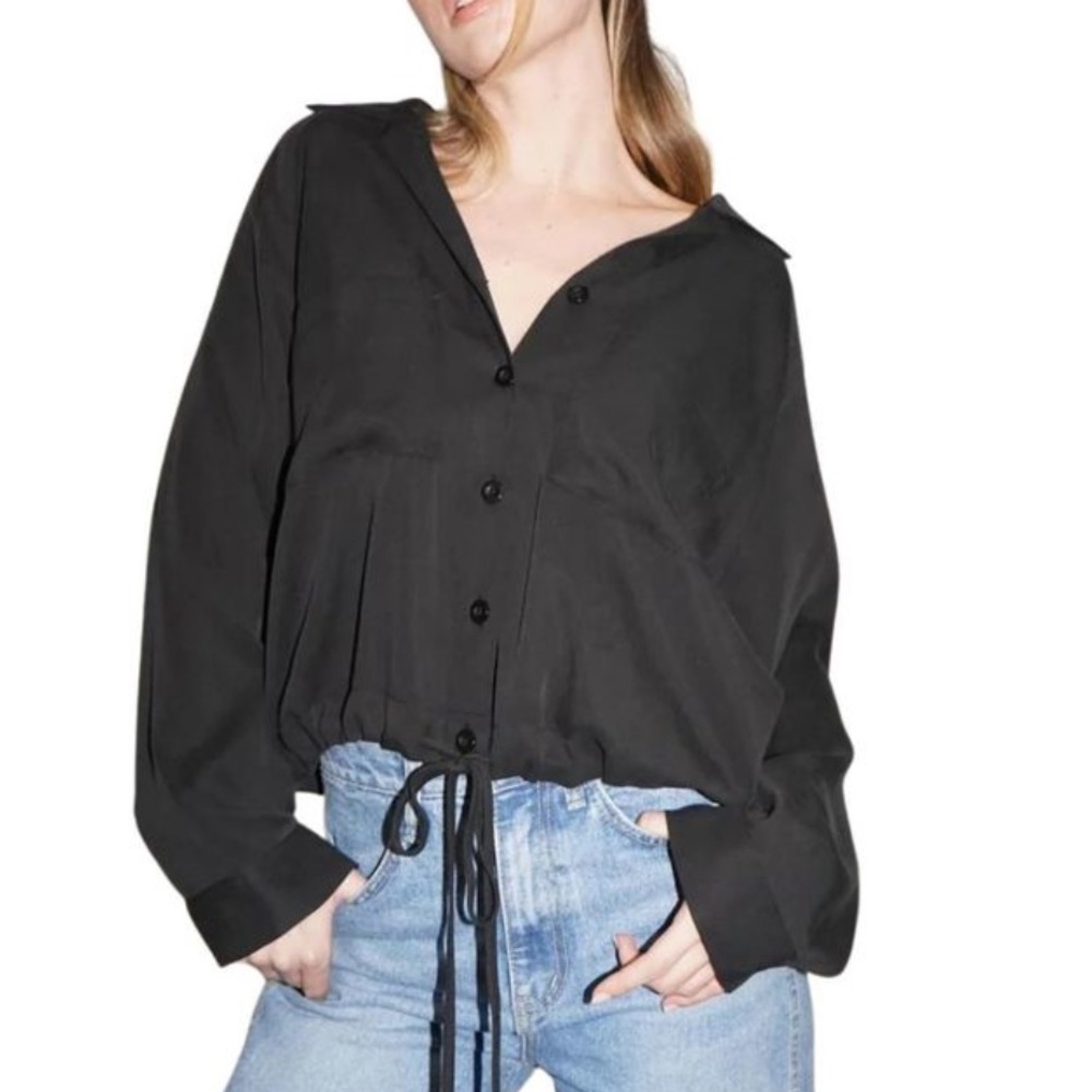 LNA Drawstring Button Up Shirt Pirate Black XS
